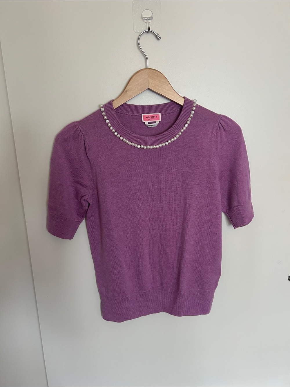 kate spade Purple Short Sleeve Sweater with Pearl Collar